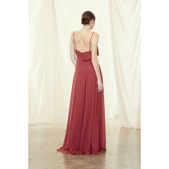 Amsale Arabella Flat Chiffon Maxi Dress Cayenne $270 Sz 10 - Picture 3 of 5